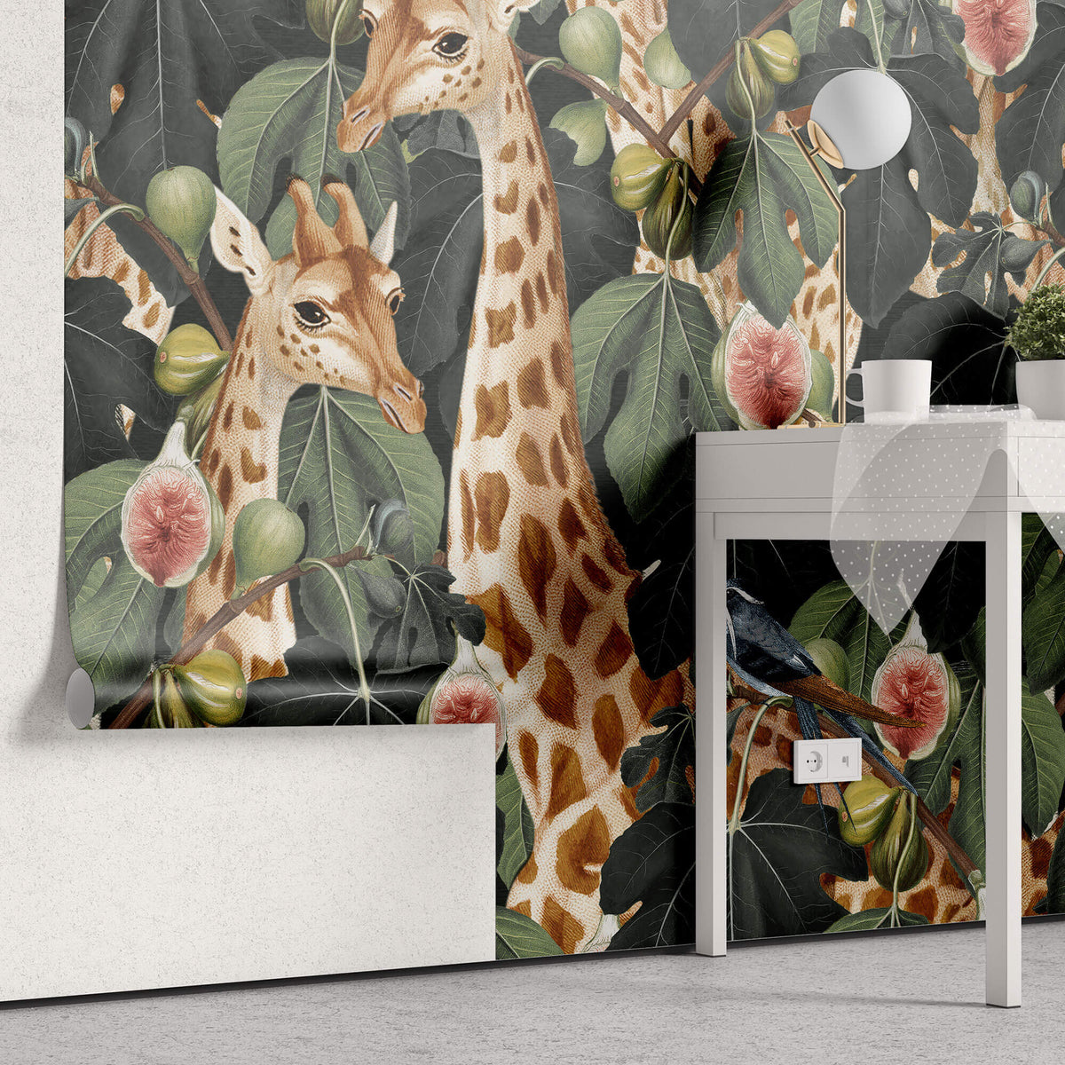 Tapet personalizat Tropical cu girafe si smochini - FIG GIRAFFE