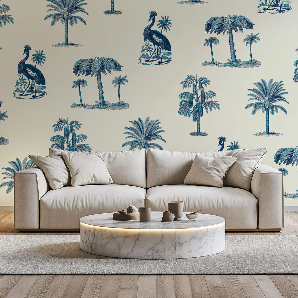 Tapet personalizat Tropical cu elemente tropicale in nuante de albastru - SUMMER VACATION