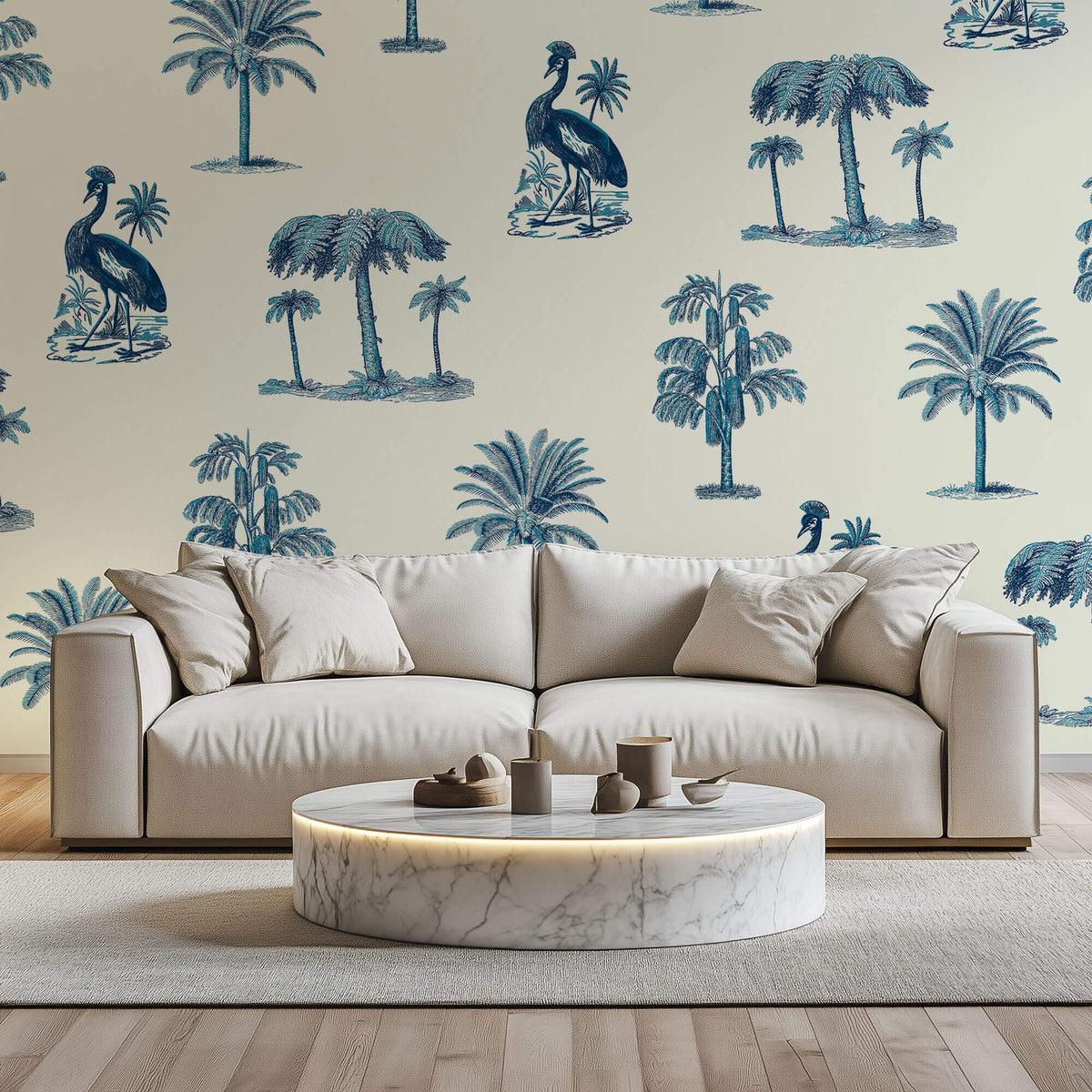 Tapet personalizat Tropical cu elemente tropicale in nuante de albastru - SUMMER VACATION