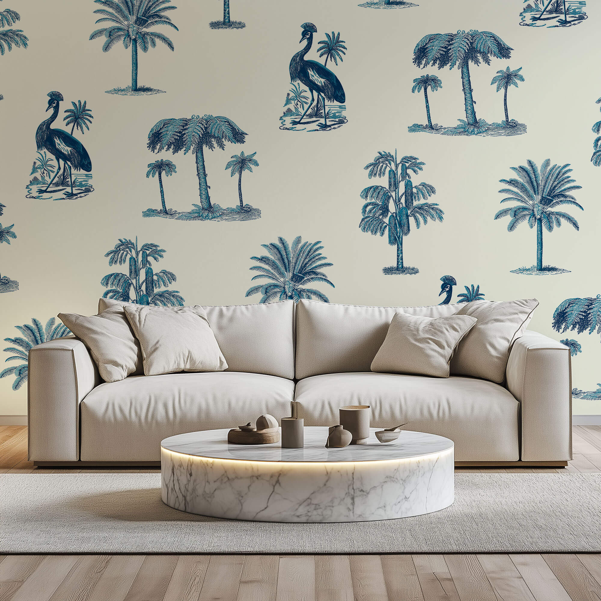 Tapet personalizat Tropical cu elemente tropicale in nuante de albastru - SUMMER VACATION