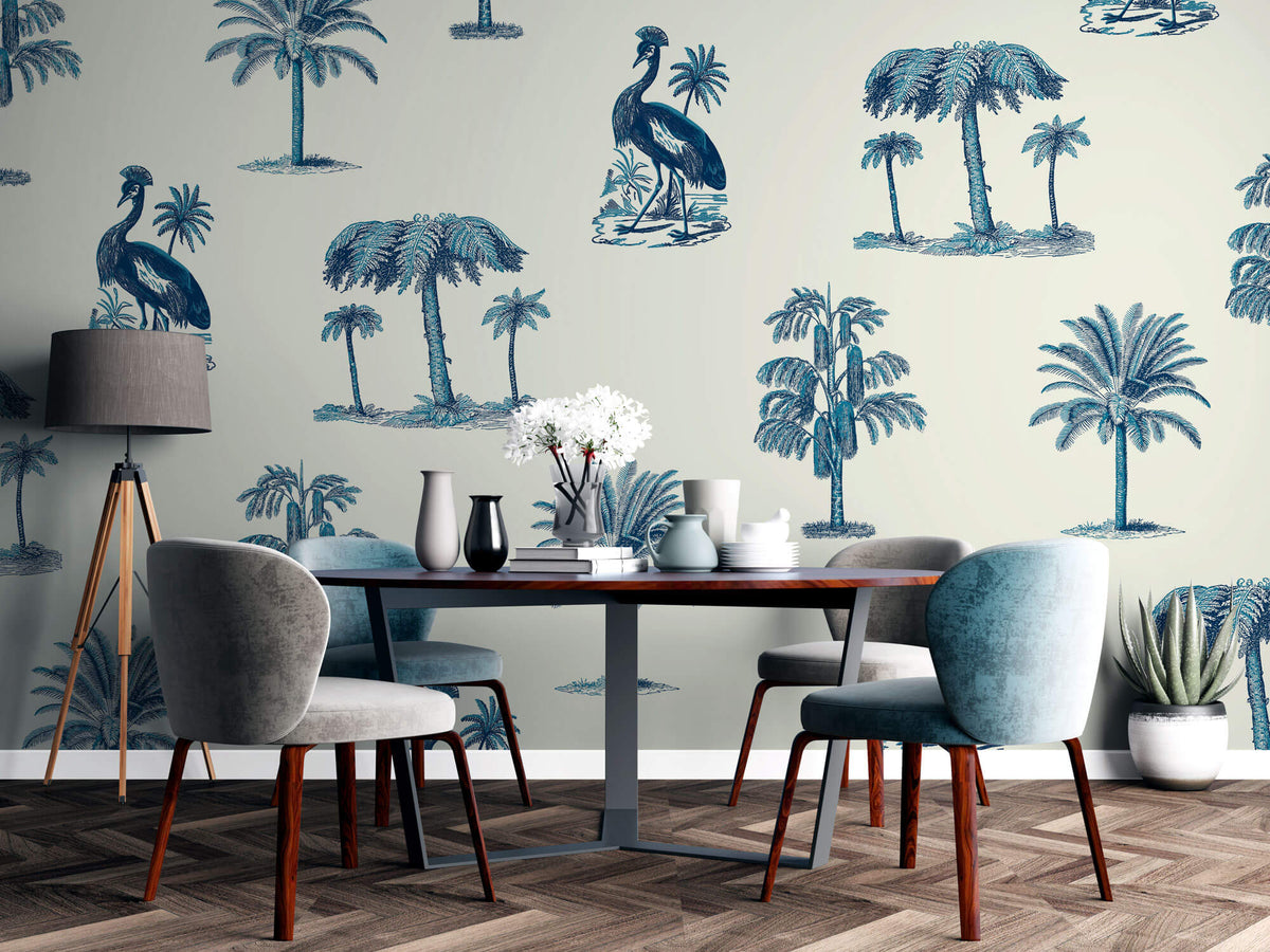 Tapet personalizat Tropical cu elemente tropicale in nuante de albastru - SUMMER VACATION