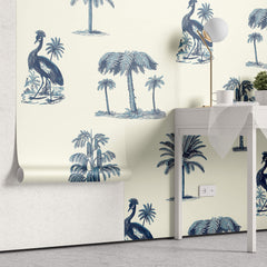Tapet personalizat Tropical cu elemente tropicale in nuante de albastru - SUMMER VACATION