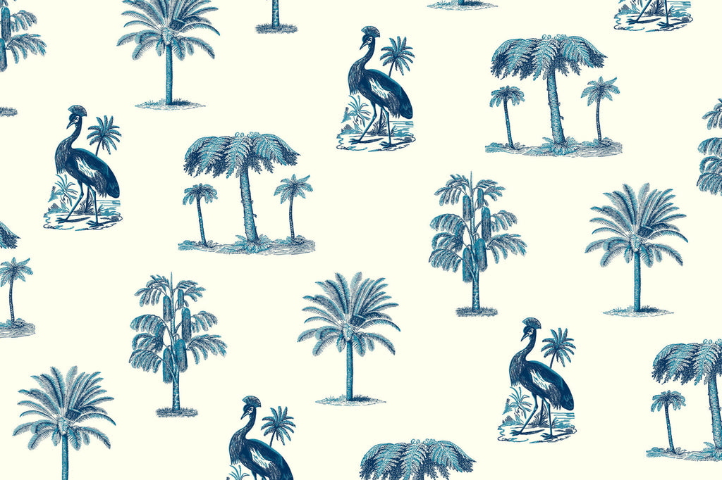 Tapet personalizat Tropical cu elemente tropicale in nuante de albastru - SUMMER VACATION