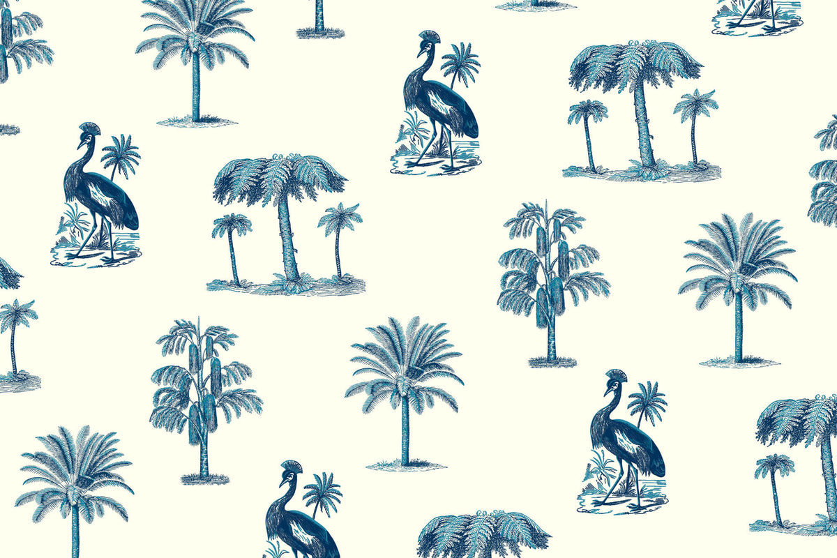 Tapet personalizat Tropical cu elemente tropicale in nuante de albastru - SUMMER VACATION