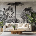 Tapet personalizat Tropical cu peisaj tropical desenat in dungi alb si negru - TROPICAL POSTCARD