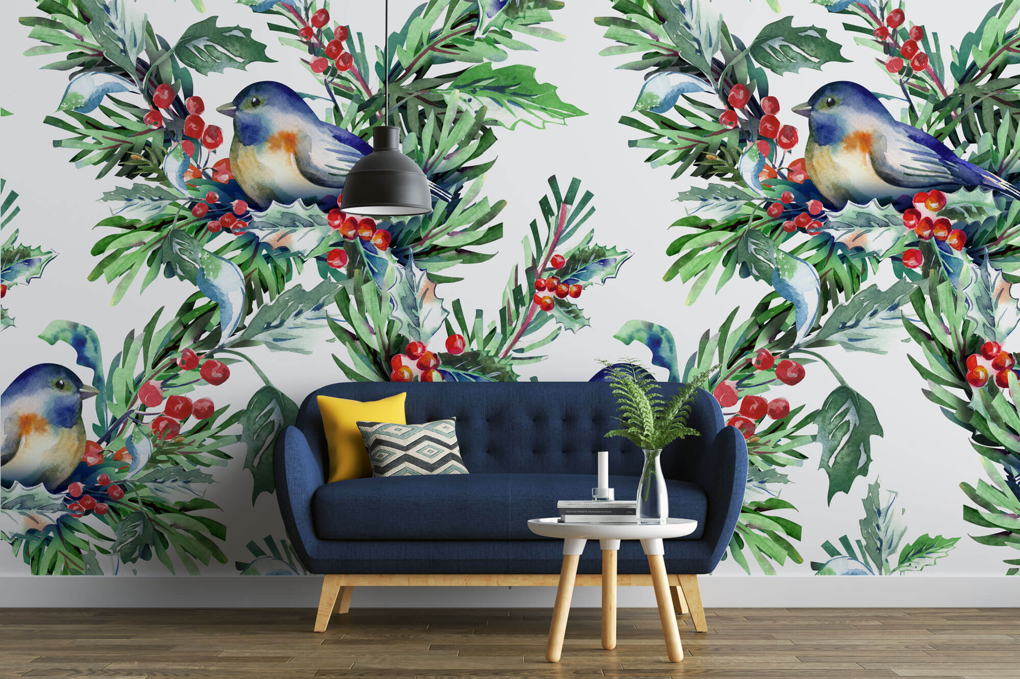 Tapet personalizat Tropical cu pasari si fructe - BIRDS AND BERRIES