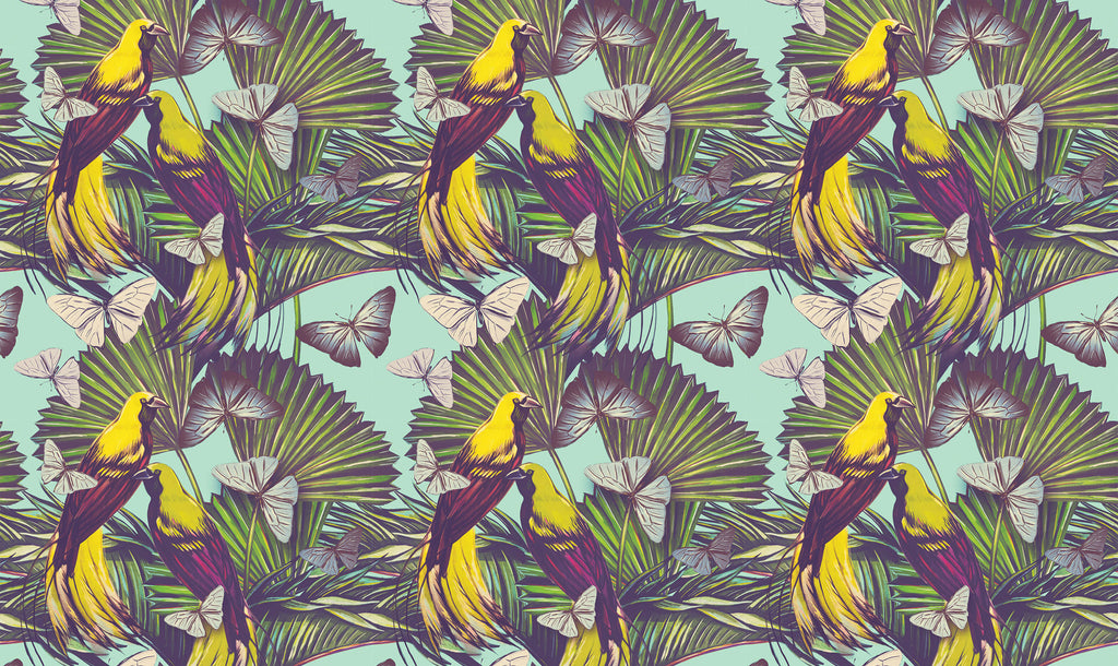 Tapet personalizat - YELLOW BIRDS PATTERN