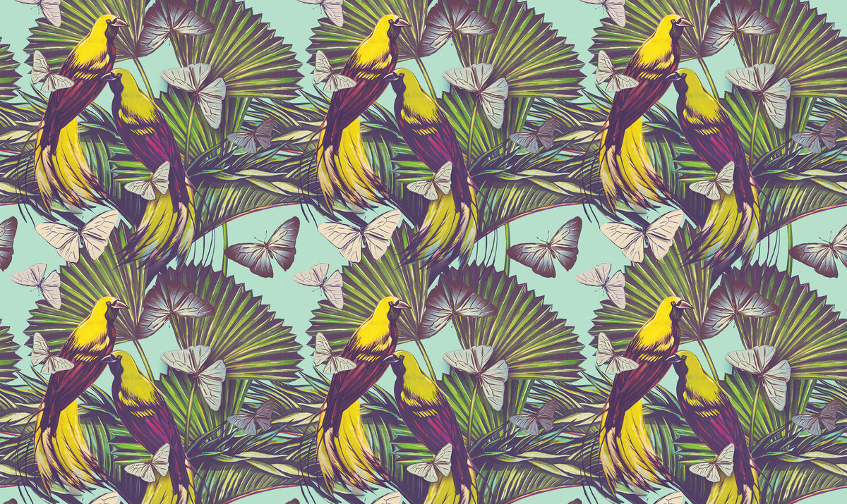 Yellow Birds Pattern Personalised Wallpaper