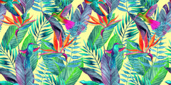 Tapet personalizat Tropical cu pasari si plante verzi - FLASHY TROPICAL