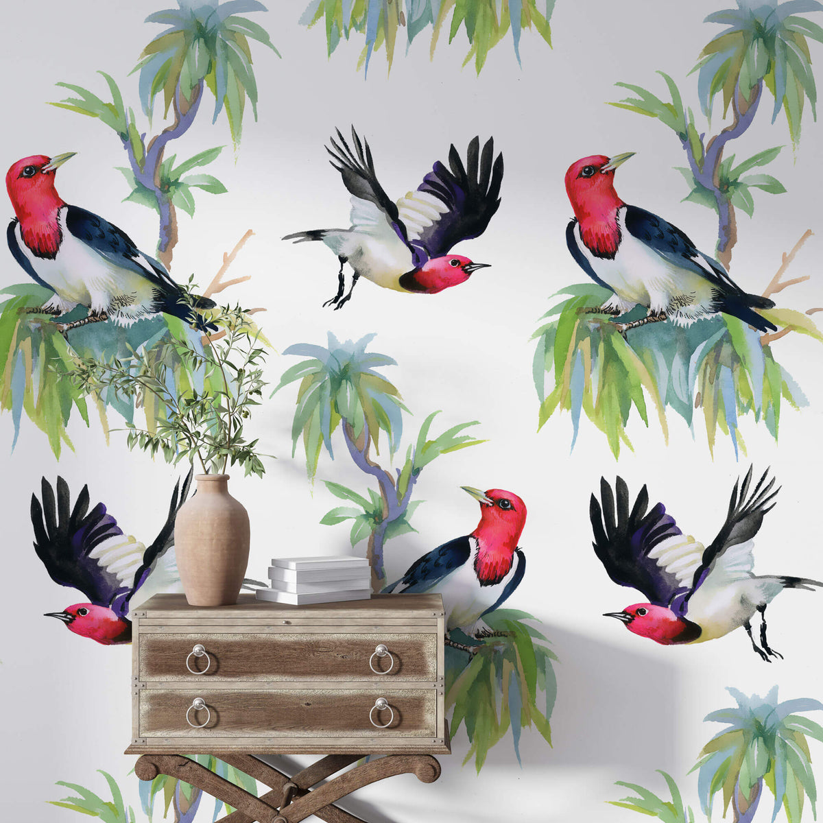 Tapet personalizat Tropical cu pasari exotice - RED-HEADED CARDINAL