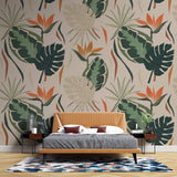 Tapet personalizat Tropical cu plante tropicale pe un fundal crem - BOHO TROPICAL LEAVES