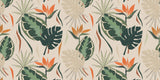 Tapet personalizat Tropical cu plante tropicale pe un fundal crem - BOHO TROPICAL LEAVES