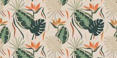 Tapet personalizat Tropical cu plante tropicale pe un fundal crem - BOHO TROPICAL LEAVES