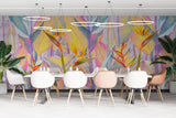 Tapet personalizat Tropical cu floarea paradisului in nuante vibrante de portocaliu si roz - FRENZY BIRD OF PARADISE