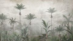 Tapet personalizat Tropical cu palmieri inalti si flori de margaritar - PEARL RAINFOREST