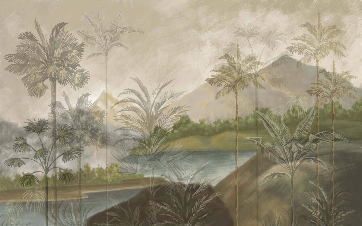 Tapet personalizat Tropical cu peisaj montan tropical - TROPICAL MOUNTAIN LANDSCAPE