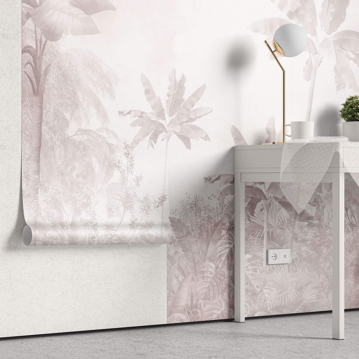 Tapet personalizat Tropical in nuante de roz - FADED PINK JUNGLE