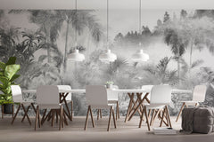 Tapet personalizat Tropical cu peisaj tropical in nuante de gri - GREYSCALE TROPICAL FOG I