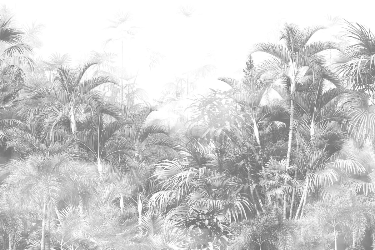 Tapet personalizat Tropical cu palmieri in nuante de gri - GREYSCALE TROPICAL FOG II