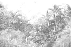 Tapet personalizat Tropical cu palmieri in nuante de gri - GREYSCALE TROPICAL FOG II