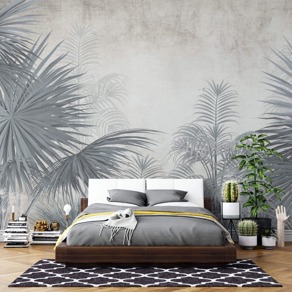 Tapet personalizat Tropical cu plante tropicale in nuante vernil gi - FADED SAGE PALMS