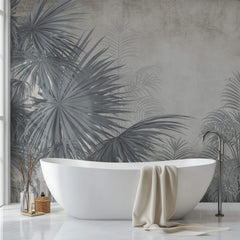 Tapet personalizat Tropical cu plante tropicale in nuante vernil gi - FADED SAGE PALMS
