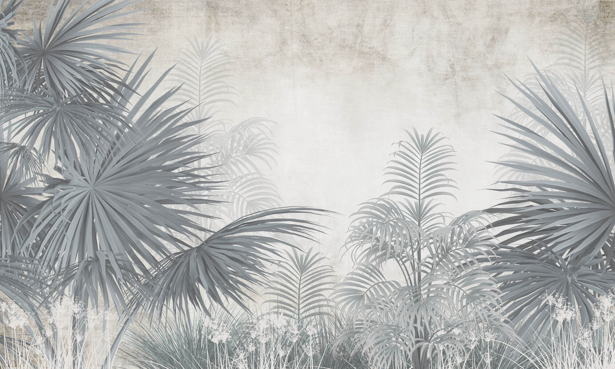 Tapet personalizat Tropical cu plante tropicale in nuante vernil gi - FADED SAGE PALMS