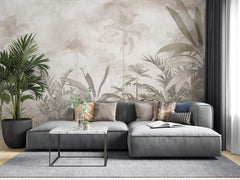 Tapet personalizat Tropical cu peisaj tropical in nuante sepia - FOGGY SEPIA JUNGLE
