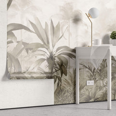 Tapet personalizat Tropical cu peisaj tropical in nuante sepia - FOGGY SEPIA JUNGLE