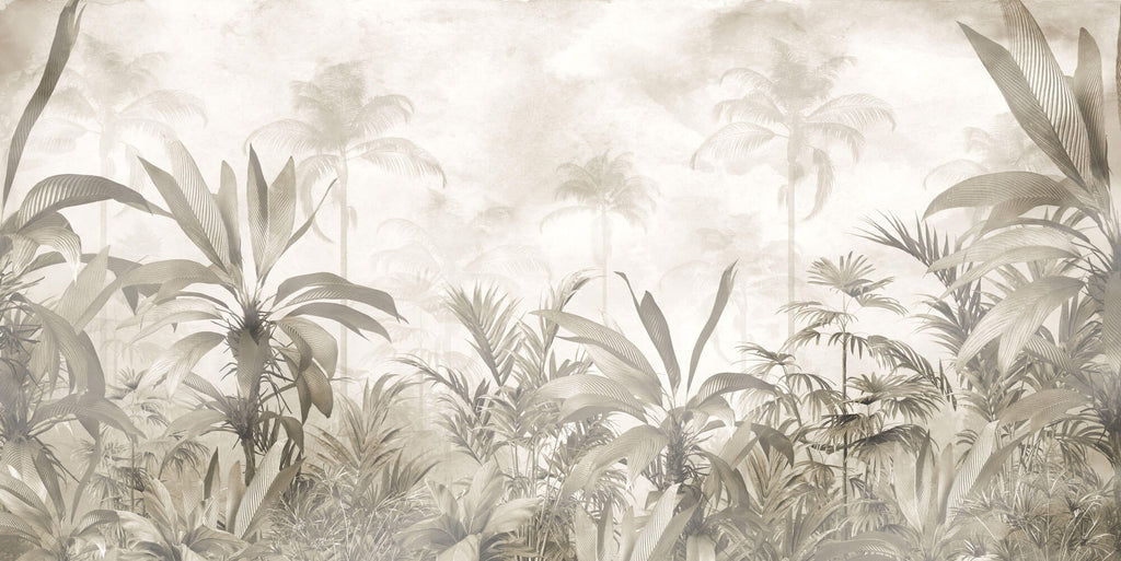 Tapet personalizat Tropical cu peisaj tropical in nuante sepia - FOGGY SEPIA JUNGLE
