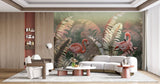 Tapet personalizat Tropical cu palmieri si flamingo roz - GREEN TROPIC FLAMINGO