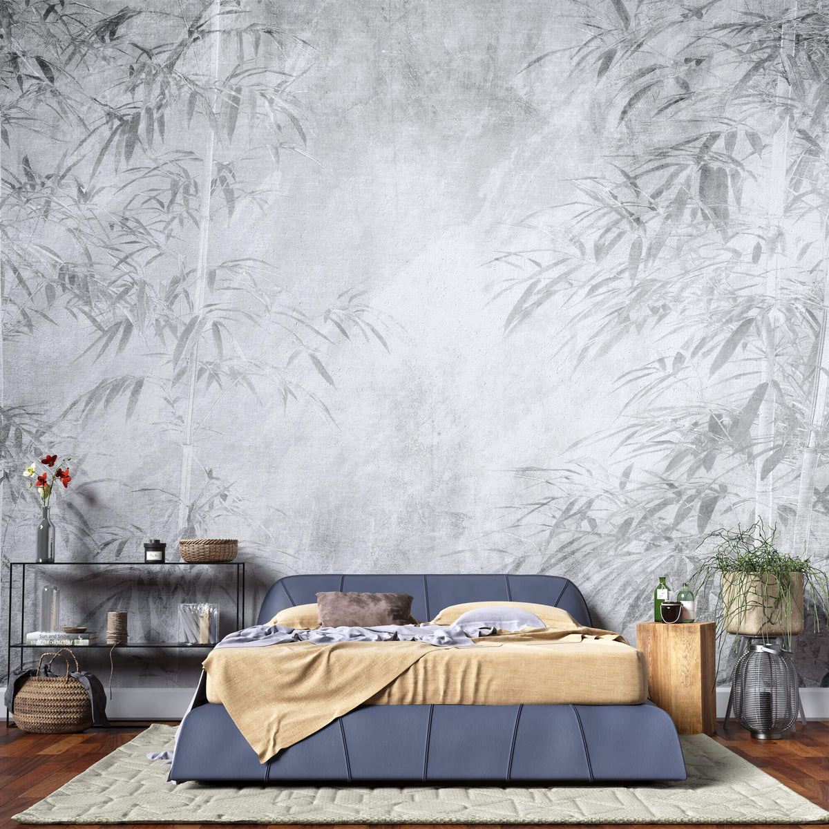 Tapet personalizat Tropical cu bambus gri - GREYSCALE BAMBOO