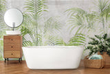 Tapet personalizat Tropical cu palmieri verzi pe un fundal gri texturat - CEMENT GREEN PALMS
