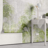 Tapet personalizat Tropical cu palmieri verzi pe un fundal gri texturat - CEMENT GREEN PALMS