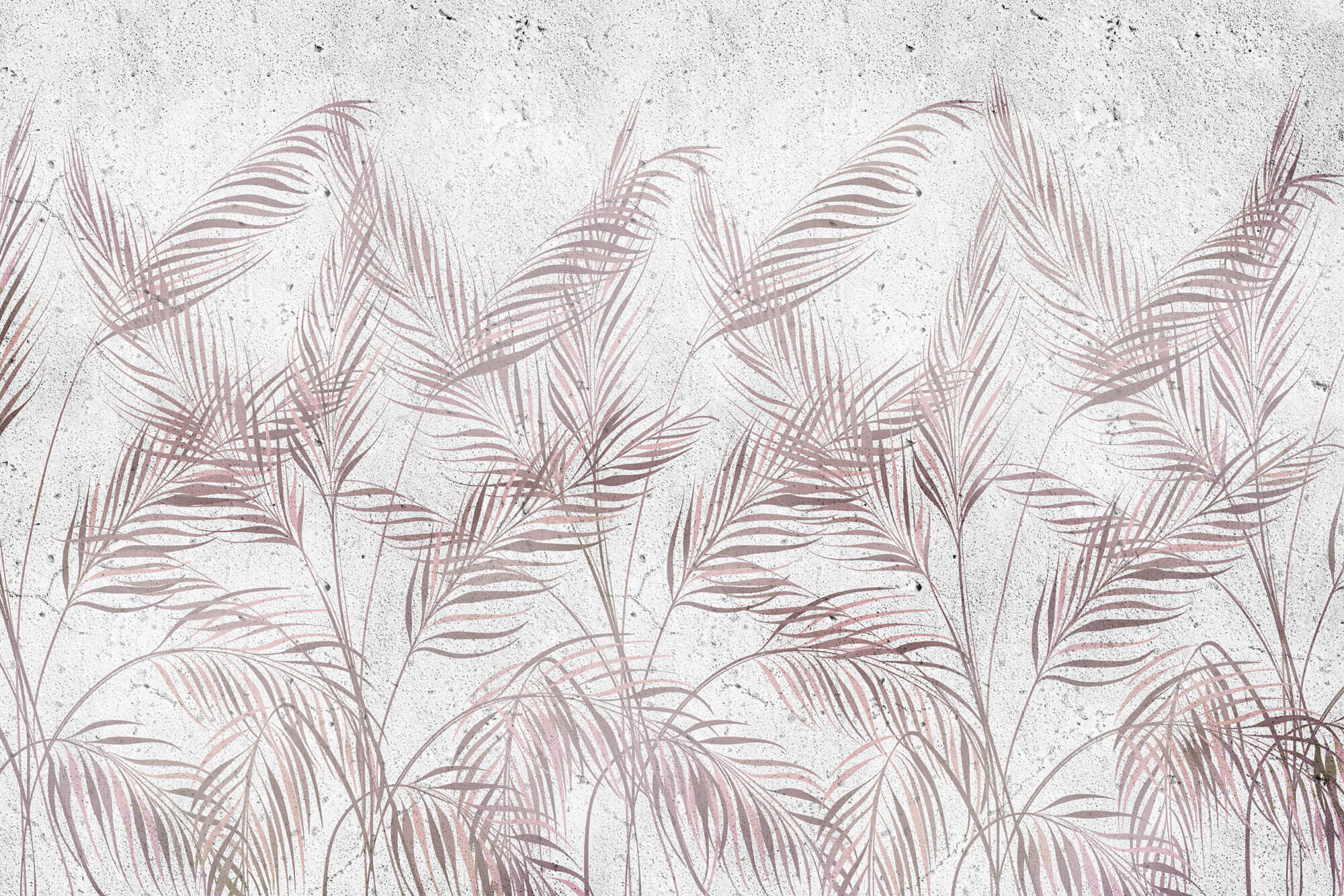 Tapet personalizat Tropical cu frunze de palmier roz si fundal texturat de ciment - DECORATIVE WALL PALMS