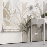 Tapet personalizat Tropical cu frunze de bananier bej - CONCRETE ABSTRACT JUNGLE