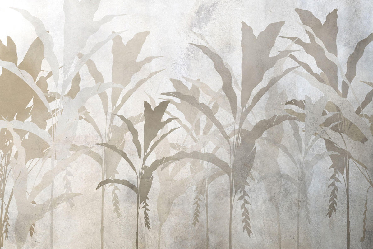 Tapet personalizat Tropical cu frunze de bananier bej - CONCRETE ABSTRACT JUNGLE