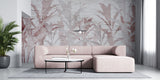 Tapet personalizat Tropical cu frunze de bananier roz pe un fundal texutrat de plaster - PLASTER ABSTRACT JUNGLE