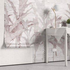 Tapet personalizat Tropical cu frunze de bananier roz pe un fundal texutrat de plaster - PLASTER ABSTRACT JUNGLE