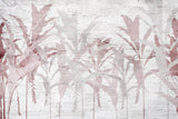 Tapet personalizat Tropical cu frunze de bananier roz pe un fundal texutrat de plaster - PLASTER ABSTRACT JUNGLE