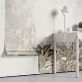 Tapet personalizat Tropical cu plante tropicale in nuante aramii - BRASSY JUNGLE