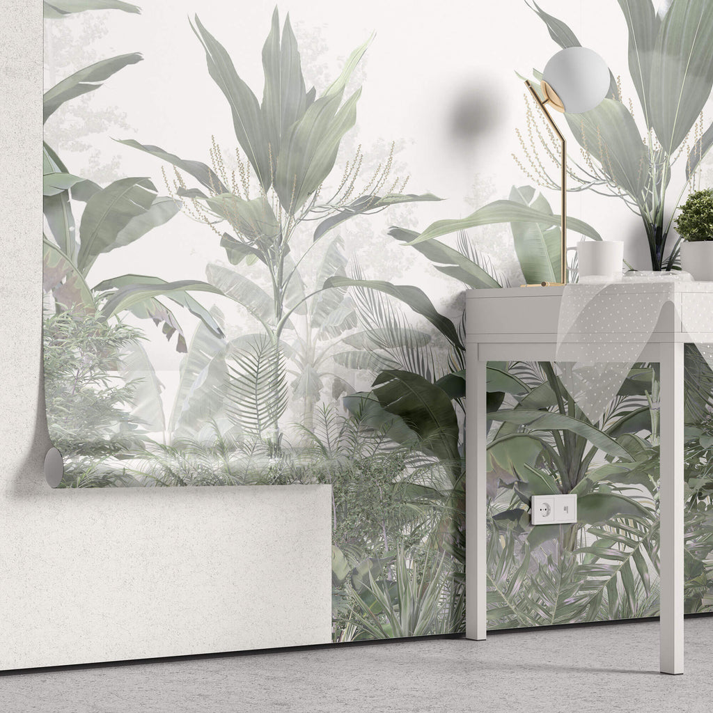 Tapet personalizat Tropical cu plante verzi si cer innorat - GREEN HUMID JUNGLE