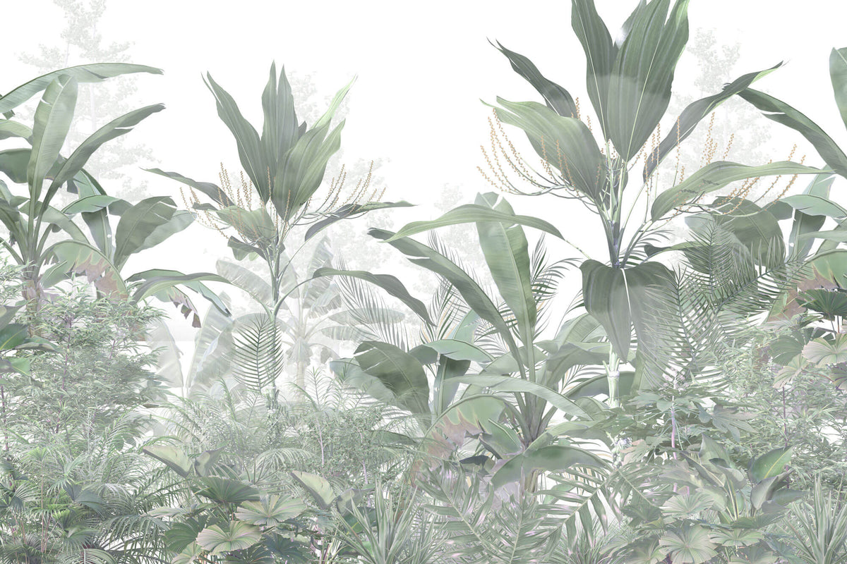 Tapet personalizat Tropical cu plante verzi si cer innorat - GREEN HUMID JUNGLE