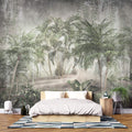 Tapet personalizat Tropical cu palmieri pe un fundal de perete cimentat - VINTAGE TROPICAL