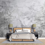 Tapet personalizat Tropical cu plante tropicale pe un funal de perete gri crapat - CRACKED WALL JUNGLE