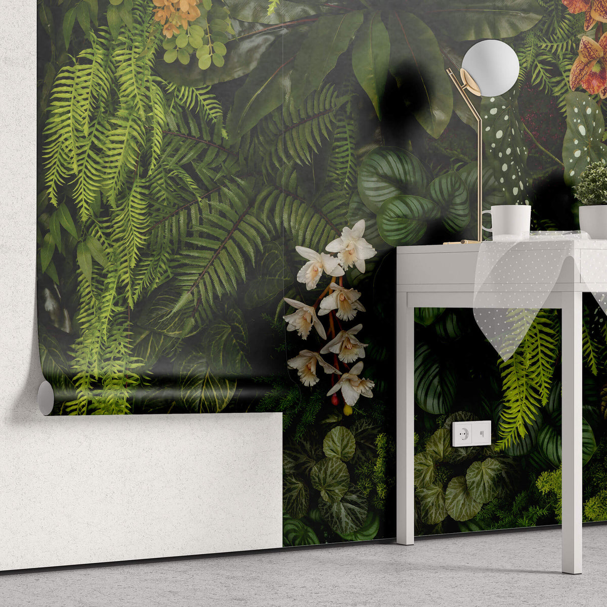 Fototapet personalizat Tropical cu plante tropicale si pasari - BOTANIC PLANT WALL
