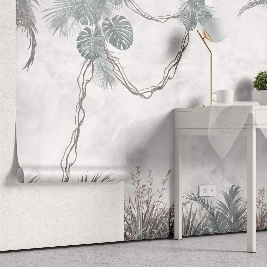 Tapet personalizat Tropical cu liane si plante tropicale - MINTY TROPICAL VINE