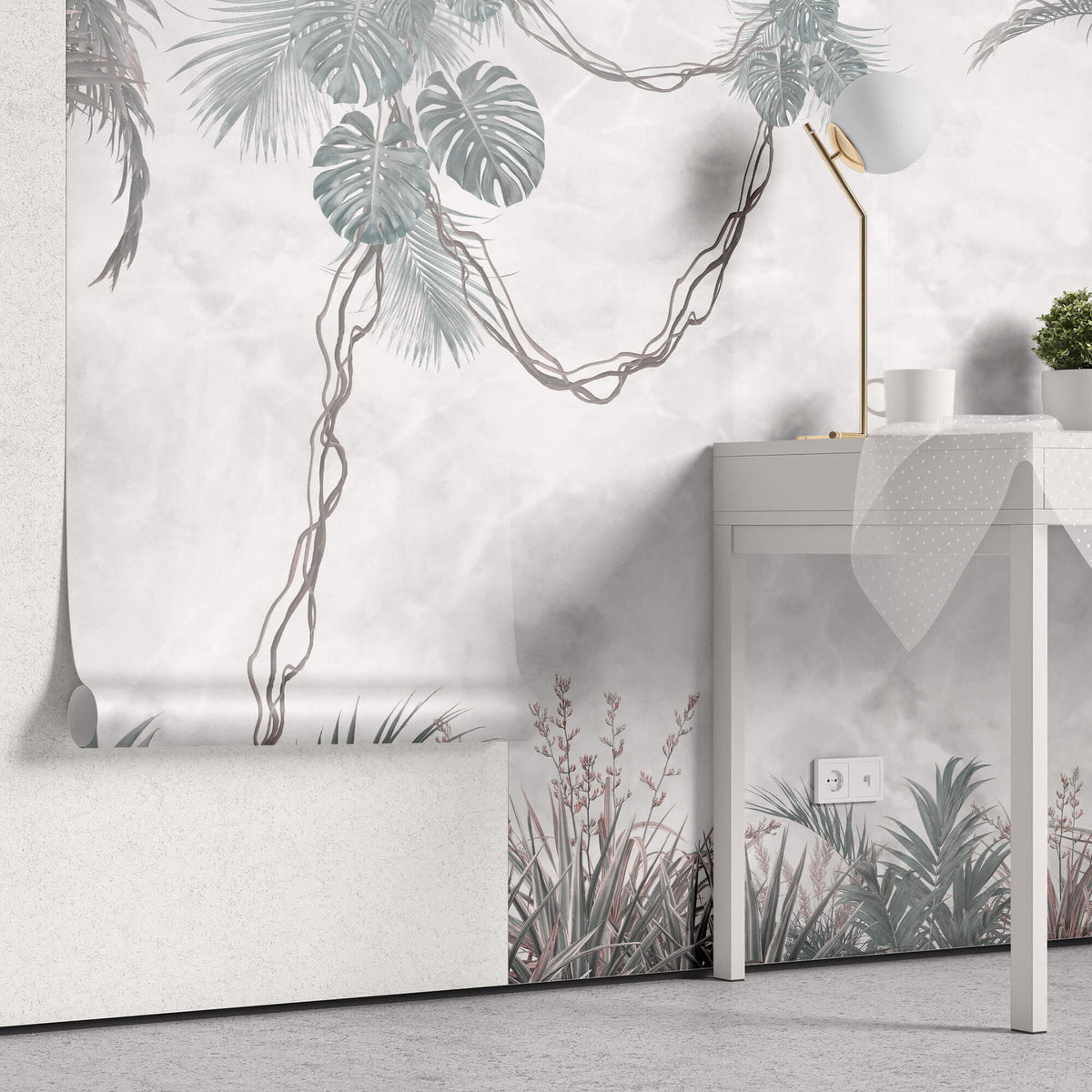 Tapet personalizat Tropical cu liane si plante tropicale - MINTY TROPICAL VINE