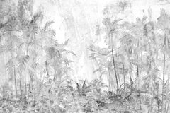 Tapet personalizat Tropical cu padure tropicala abstracta in nuante de gri pe un fundal cimentat - ABSTRACT RAINFOREST