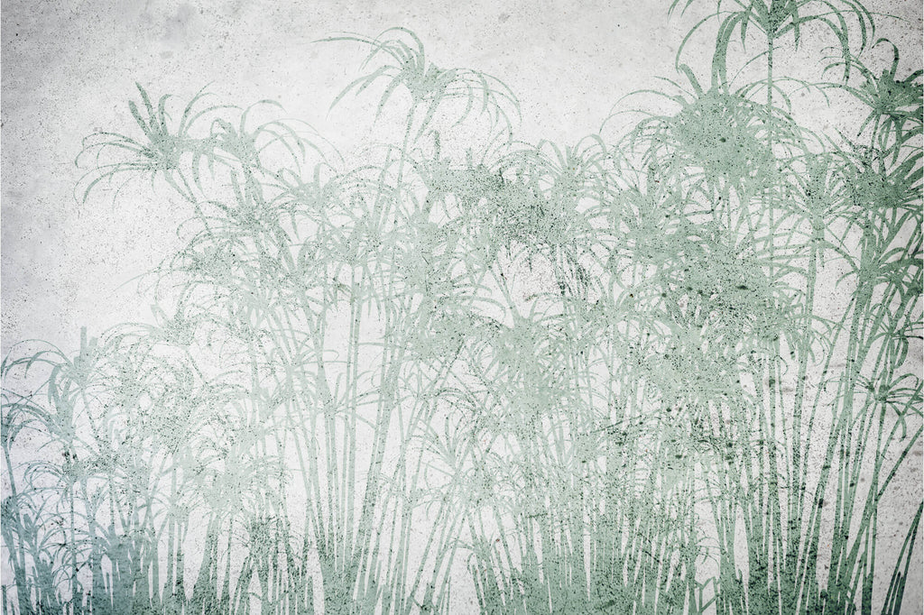 Tapet personalizat Tropical cu palmieri verzi pe un fundal texturat gri de ciment - ABSTRACT CONCRETE BAMBOO